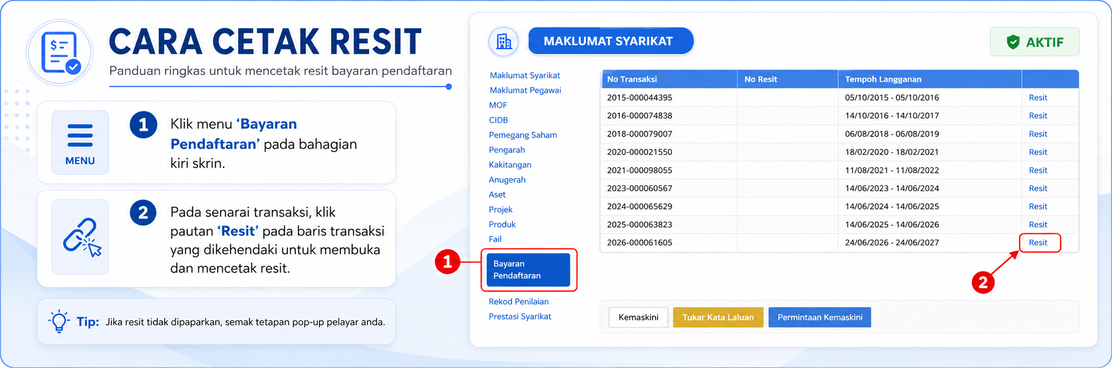 Cetak Resit Pendaftaran